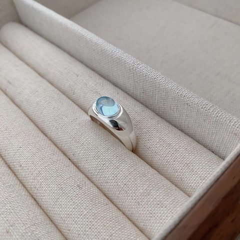 S925 Sterlingsilber Aquamarin Ring Für Damen Minimalistisch Oval Hellblau Edelstein Verstellbarer Offener Ring Schmuck Geschenk