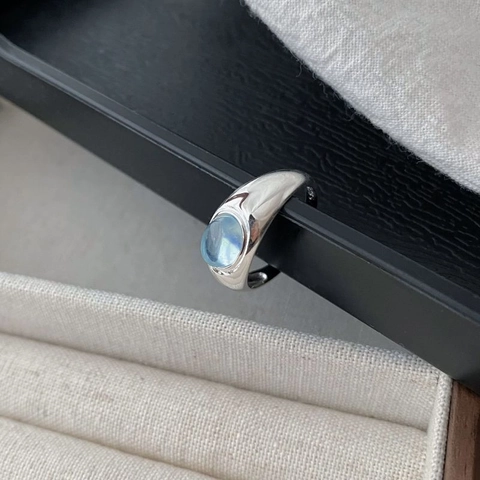 S925 Sterlingsilber Aquamarin Ring Für Damen Minimalistisch Oval Hellblau Edelstein Verstellbarer Offener Ring Schmuck Geschenk