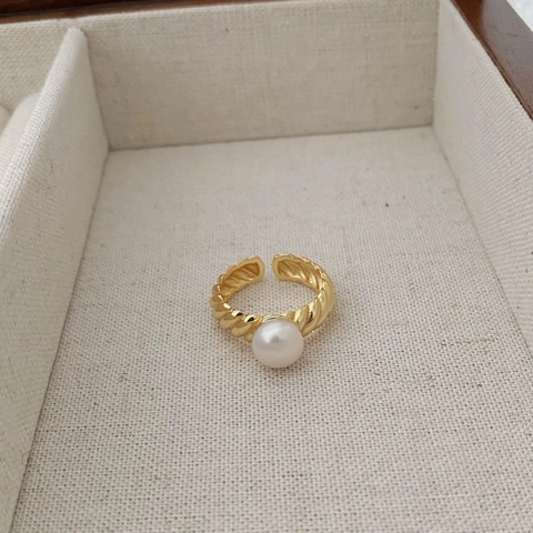 S925 Sterling Silver Natural Pearl Ring For Women Elegant Geometric Twisted Rope Design Adjustable Open Finger Ring Jewelry