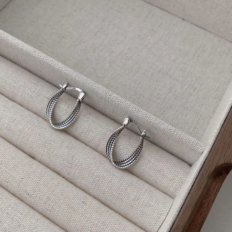 Pendientes de Aro de Plata de Ley S925 de Diseño Único Trenzados Estilo Vintage Plata Envejecida Joyería para Mujer