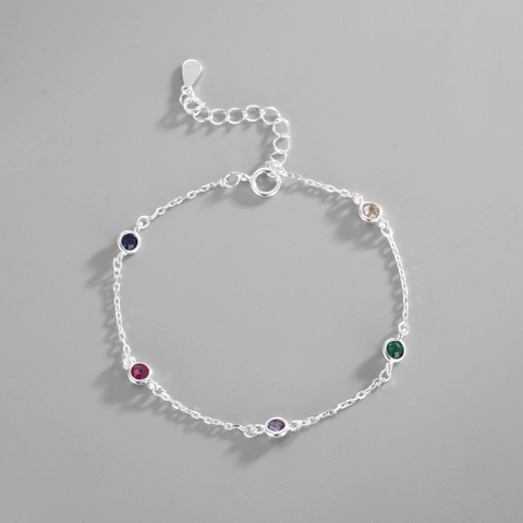 Elegante Pulsera de Plata de Ley 925 Con Diamantes de Imitación de Colores para Mujer Estilo INS Cadena Ajustable Joyería