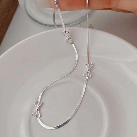 Collana con Fiocco in Argento Sterling 925 per Donna Minimalista Dolce Catena a Serpente Girocollo Elegante Gioielleria Regalo