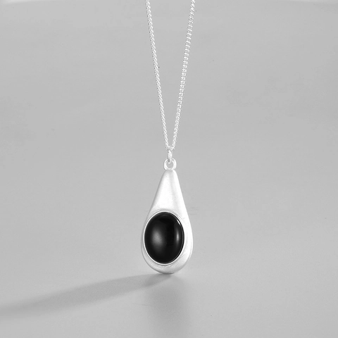 Collar con Colgante de Ágata en Forma de Gota de Agua de Plata de Ley 925 Minimalista Cadena de Clavícula Joyería Mujer