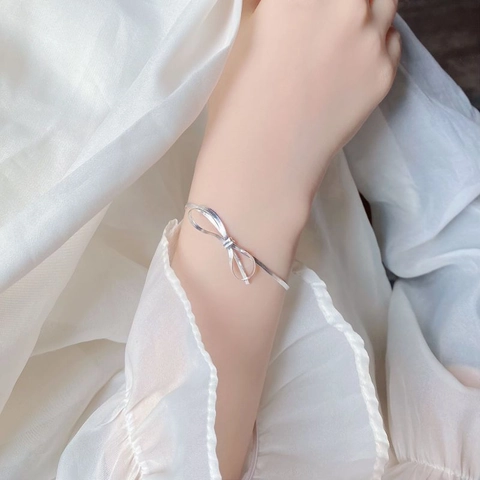 Bracciale a Fiocco in Argento Sterling 925 Minimalista per Donna Bracciale a Catena a Serpente Delicato Regolabile Gioielli di Classe Regalo