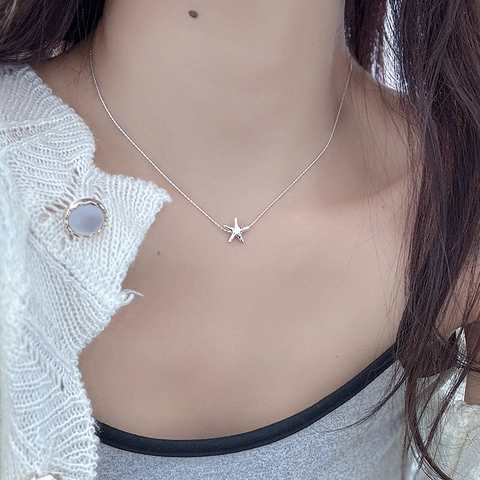 Collar con Colgante de Estrella de Mar de Plata de Ley S925 Diseño Minimalista de Nicho Gargantilla Chic para Mujer Joyería de Regalo