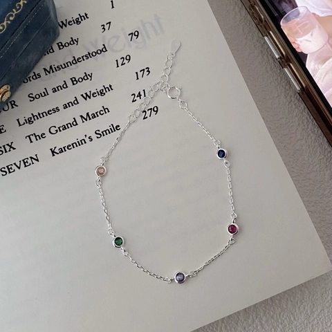 Elegante Pulsera de Plata de Ley 925 Con Diamantes de Imitación de Colores para Mujer Estilo INS Cadena Ajustable Joyería