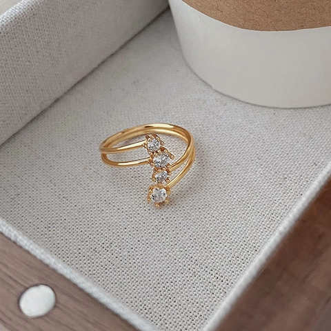 Anello Aperto a Doppio Strato in Argento Sterling 925 con Stella per Donna Minimalista Regolabile con Strass Intarsiato
