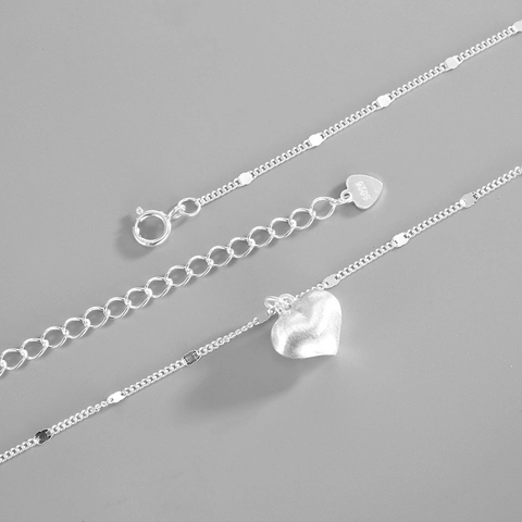 S925 Sterling Silber Herz Anhänger Halskette Minimalistische Gebürstete Matte Schlüsselbeinkette Eleganter Damenschmuck