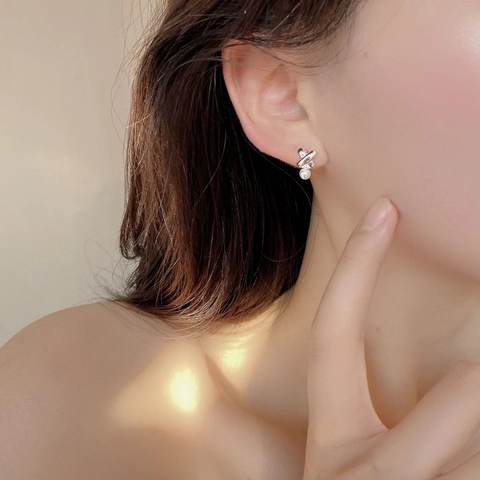 Französische Retro 925 Sterlingsilber X Kreuz Ohrstecker Elegante Künstliche Perlen Ohrringe Für Damen Minimalistischer Alltagsschmuck