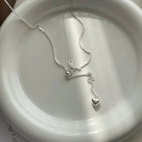 Collar de Borla de Corazón de Plata de Ley 925 para Mujer Minimalista Ajustable en Forma de Y Colgante Joyería