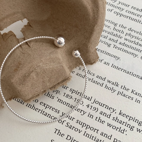 S925 Sterlingsilber Gedrehter Draht Armreif Für Damen Minimalistisch Doppel Rund Kugel Offen Verstellbar Hand Armband Schmuck