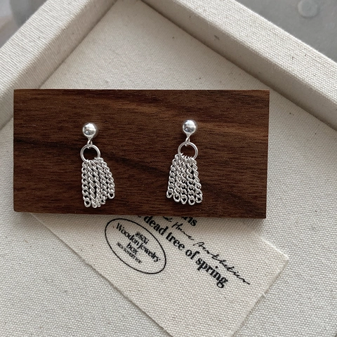 925 Sterling Silver Wheat Chain Tassel Stud Earrings Women Minimalist Round Bead Ball Drop Dangle Daily Commute Jewelry