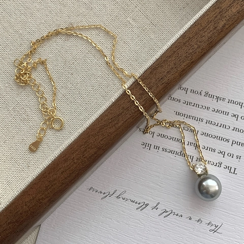 Collar de Colgante de Perla Artificial de Plata de Ley S925 para Mujer Oro Plata Strass Incrustado Joyería Elegante Minimalista