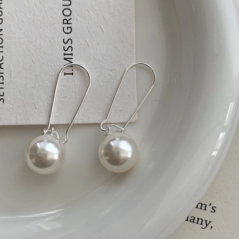 Elegantes Pendientes de Gancho de Perla Artificial de Plata de Ley S925 Minimalistas Largos Pendientes Colgantes en Forma de U para Mujeres Joyería de Moda