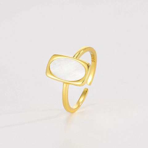 Anello in Argento Sterling S925 Madreperla per Donna Anello Aperto Regolabile Geometrico Gioielli da Dito Minimalisti di Lusso