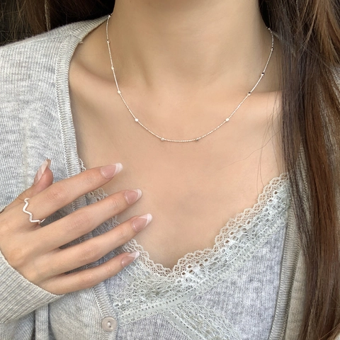 Collier en Argent Sterling S925 avec Petites Perles Cubiques Carrées Chaîne de Clavicule Géométrique Minimaliste Bijoux pour Femmes