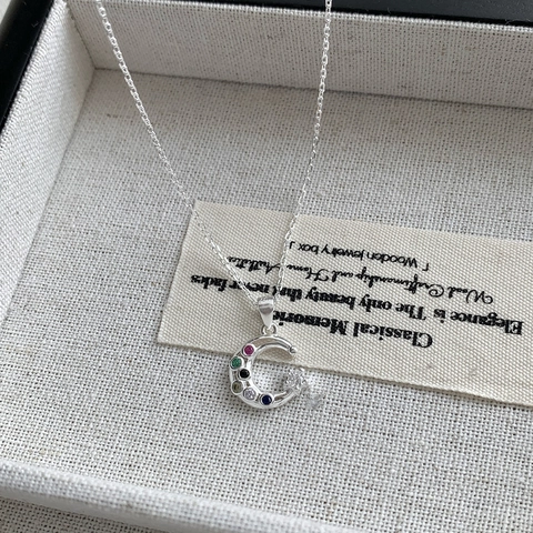 925 Sterlingsilber Mond Stern Anhänger Halskette Bunte Strass Eingelegt Schlüsselbeinkette Schmuck Für Damen Elegantes Geschenk