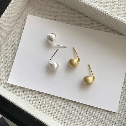 Orecchini a Bottone a Goccia in Argento Sterling 925 Texture Spazzolata Opaca Oro Argento Piccoli Gioielli Minimalisti Donna