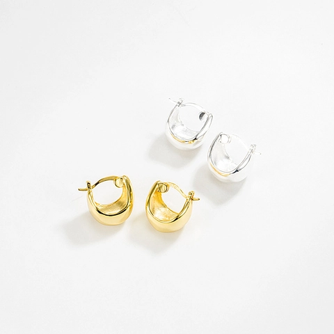 Pendientes de Aro Gruesos de Plata de Ley 925 para Mujer Retro Francés Minimalista Gota de Agua Geométrico en Forma de U Joyería Regalo