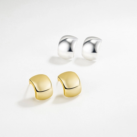 Pendientes de Botón de Plata de Ley S925 Lujo Ligero Francés Forma de C Moda Minimalista Pulido Geométrico Joyería para Mujer