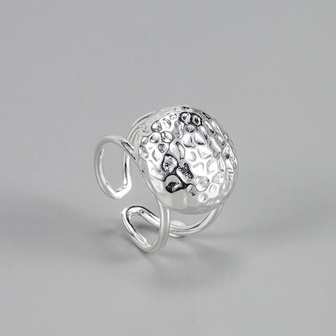 Anillo Abierto Minimalista de Plata de Ley 925 Textura Martillada Ajustable Geométrico Dome Anillo para Mujer Joyería