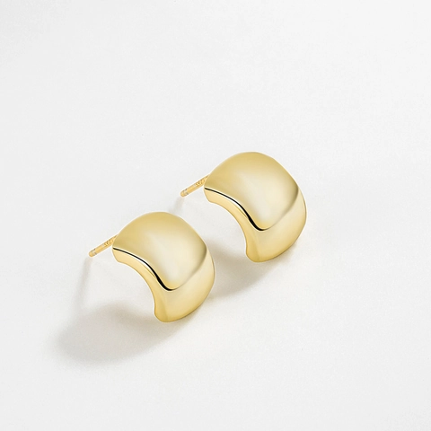 Pendientes de Botón de Plata de Ley S925 Lujo Ligero Francés Forma de C Moda Minimalista Pulido Geométrico Joyería para Mujer