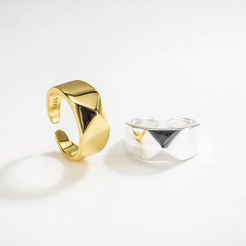 Anillo Abierto Geométrico de Plata de Ley 925 para Mujer Minimalista Bañado en Oro 18K Rombo Anillo Ajustable Joyería de Moda