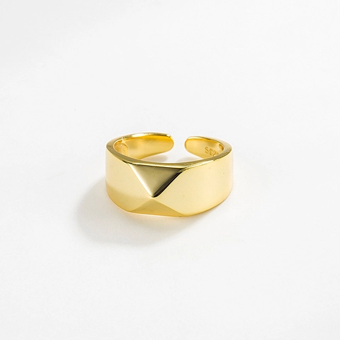 Anillo Abierto Geométrico de Plata de Ley 925 para Mujer Minimalista Bañado en Oro 18K Rombo Anillo Ajustable Joyería de Moda