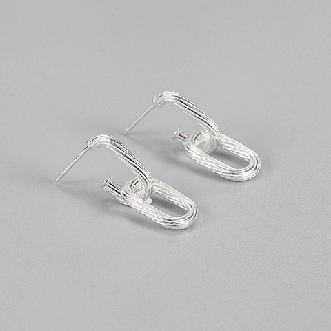Pendientes de Botón con Nudo de Plata de Ley 925 Retro para Mujer Pendientes Minimalistas con Textura de Doble Anillo Entrelazado Joyería de Moda Desmontable