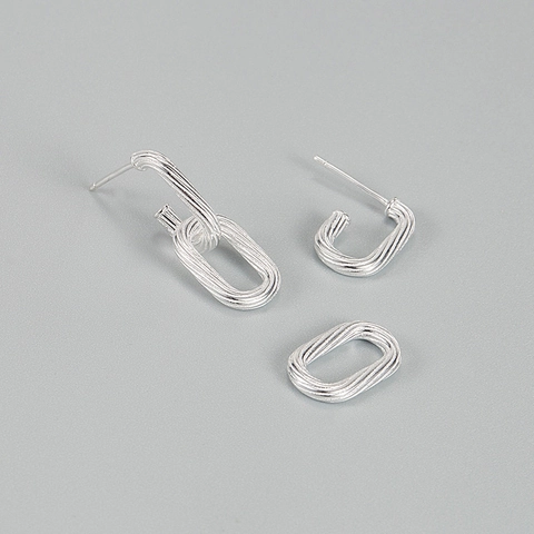 Pendientes de Botón con Nudo de Plata de Ley 925 Retro para Mujer Pendientes Minimalistas con Textura de Doble Anillo Entrelazado Joyería de Moda Desmontable