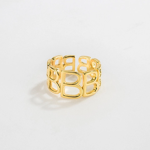 925 Sterling Silver Open Ring Letter B Cutout Adjustable Minimalist Fashion Statement Finger Ring For Women Men Jewelry