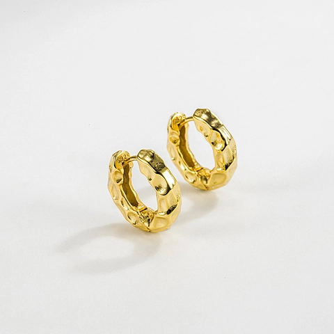 925 Sterling Silver Hammered Hoop Earrings For Women Minimalist Retro Geometric Texture Piercing Jewelry Everyday Accessory