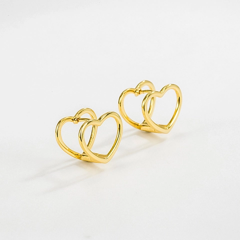 Orecchini a Bottone a Cuore in Argento Sterling S925 Minimalisti Doppi Intagliati Eleganti Gioielli di Moda per Donna