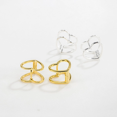 Orecchini a Bottone a Cuore in Argento Sterling S925 Minimalisti Doppi Intagliati Eleganti Gioielli di Moda per Donna