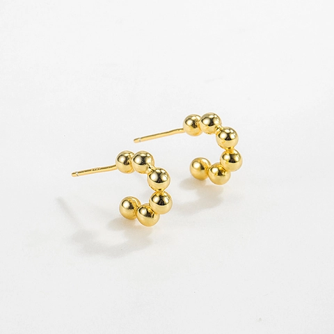 925 Sterling Silver Round Bead C-Shaped Stud Earrings For Women Korean Minimalist Retro 18k Gold Plated Geometric Ear Jewelry