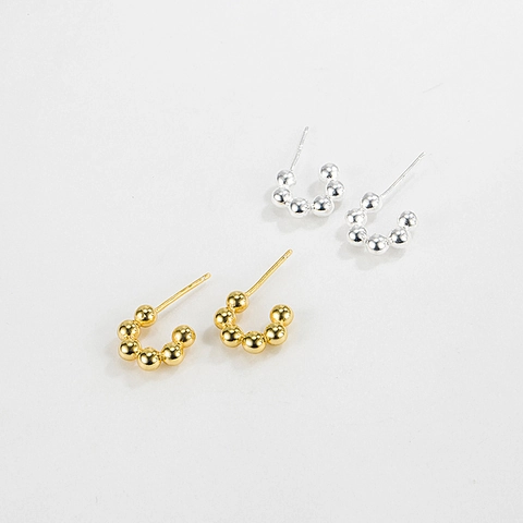 925 Sterling Silver Round Bead C-Shaped Stud Earrings For Women Korean Minimalist Retro 18k Gold Plated Geometric Ear Jewelry
