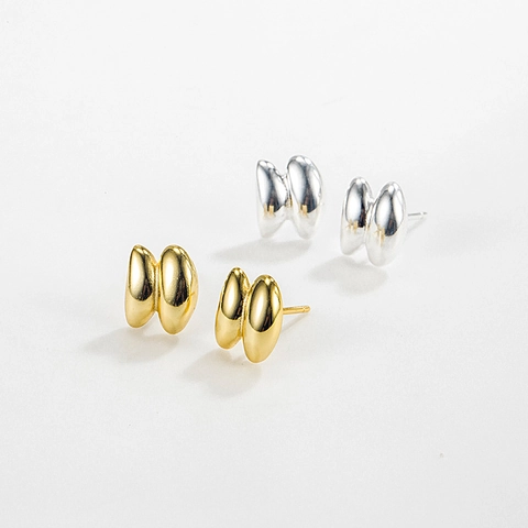 925 Sterling Silver Double Layer Water Drop Stud Earrings For Women Light Luxury High Polished Minimalist Ear Jewelry