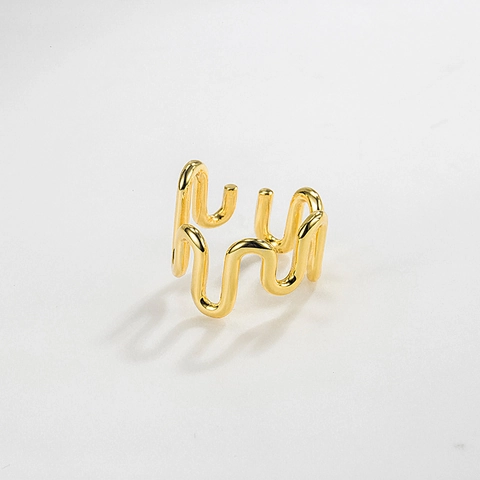 925 Sterlingsilber Geometrisch Wellen Herzschlag Offener Ring Damen Verstellbar Galvanisiert Minimalistischer Schmuck