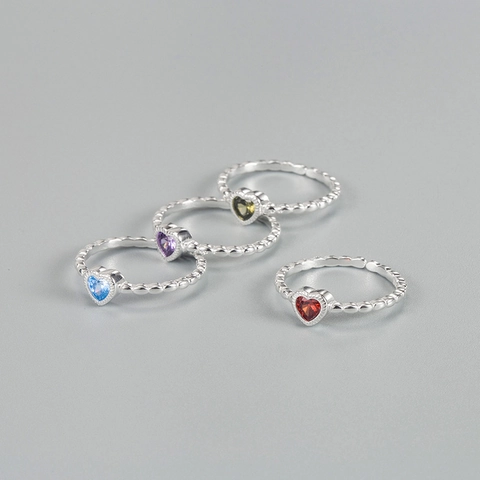 925 Sterling Zilveren Hart Ring Voor Vrouwen Strass Gedraaid Open Verstelbare Ring Elegante Sieraden Cadeau Rood Paars Blauw Groen