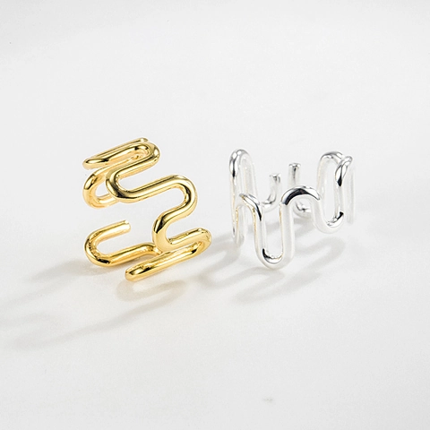 925 Sterlingsilber Geometrisch Wellen Herzschlag Offener Ring Damen Verstellbar Galvanisiert Minimalistischer Schmuck