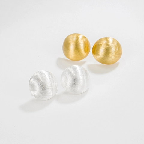 Vintage 925 Sterling Silver Brushed Sphere Stud Earrings Minimalist Round Bean Frosted Earrings For Women Small Delicate Jewelry