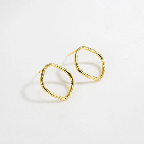 Pendientes de Botón Redondos Geométricos Irregulares de Plata de Ley 925 Bañados en Oro de 18K Minimalista Vintage para Mujer Joyería