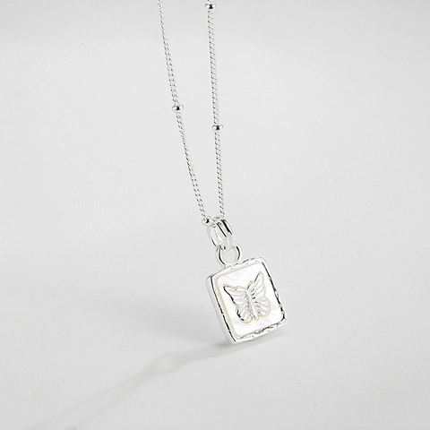 Collana Farfalla in Argento Sterling 925 Ciondolo in Madreperla Catena Placcata Oro Retro Francese Gioielli Donna Regalo