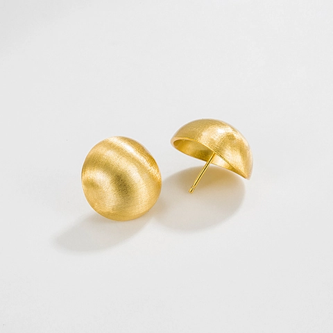 Vintage 925 Sterling Silver Brushed Sphere Stud Earrings Minimalist Round Bean Frosted Earrings For Women Small Delicate Jewelry