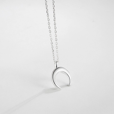 Collana Minimalista in Argento Sterling 925 con Ciondolo a Mezzaluna per Donna Elegante Catenina a Corno Gioielli Moda