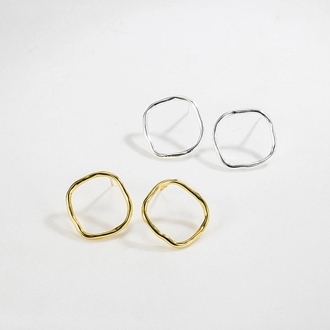 Pendientes de Botón Redondos Geométricos Irregulares de Plata de Ley 925 Bañados en Oro de 18K Minimalista Vintage para Mujer Joyería