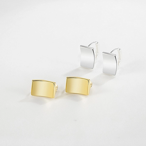 925 Sterlingsilber Gebogene Rechteckige Ohrreifen Für Damen Minimalistische 18k Vergoldete Polierte Französische Vintage Schmuck