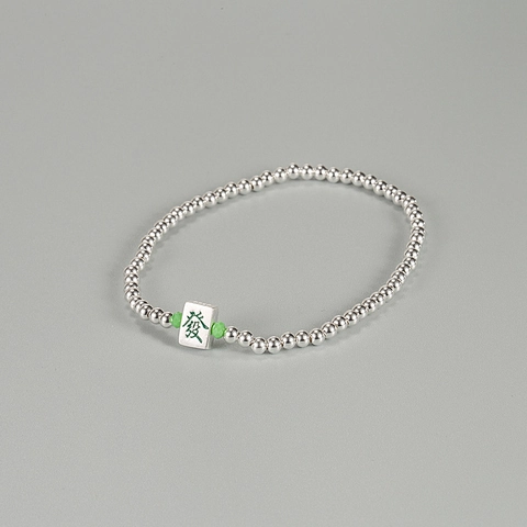 Braccialetto in Argento Sterling S925 Con Carattere Mahjong Fa Perline Verdi Portafortuna Bracciale a Catena Tonda Gioielli da Donna