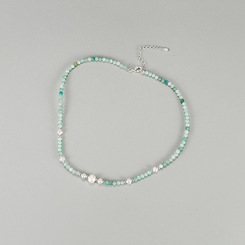 Collana Artigianale in Argento Sterling 925 con Amazonite per Donna Catena a Clavicola con Perle Artificiali Barocche