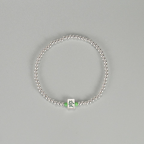 Braccialetto in Argento Sterling S925 Con Carattere Mahjong Fa Perline Verdi Portafortuna Bracciale a Catena Tonda Gioielli da Donna